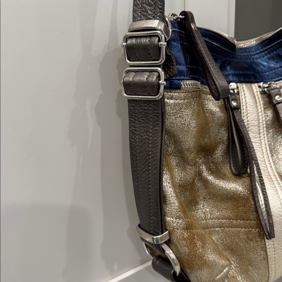 Natasha Dueham Gold and Blue Leather Crossbody Bag NWOT - Picture 5 of 15